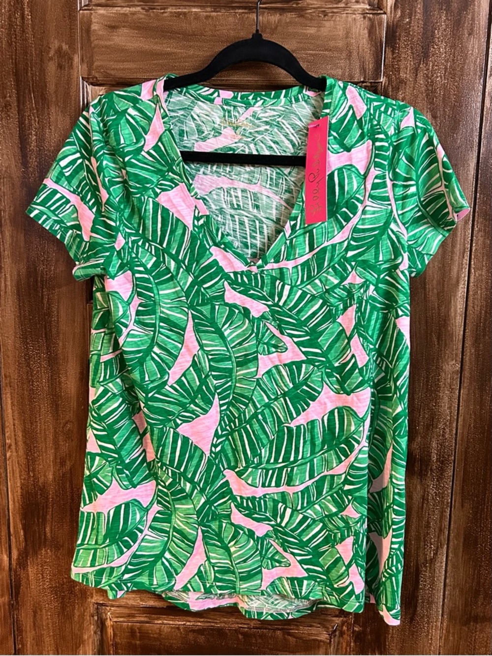 Lilly Pulitzer Pink and Green Tropical Leaf Print